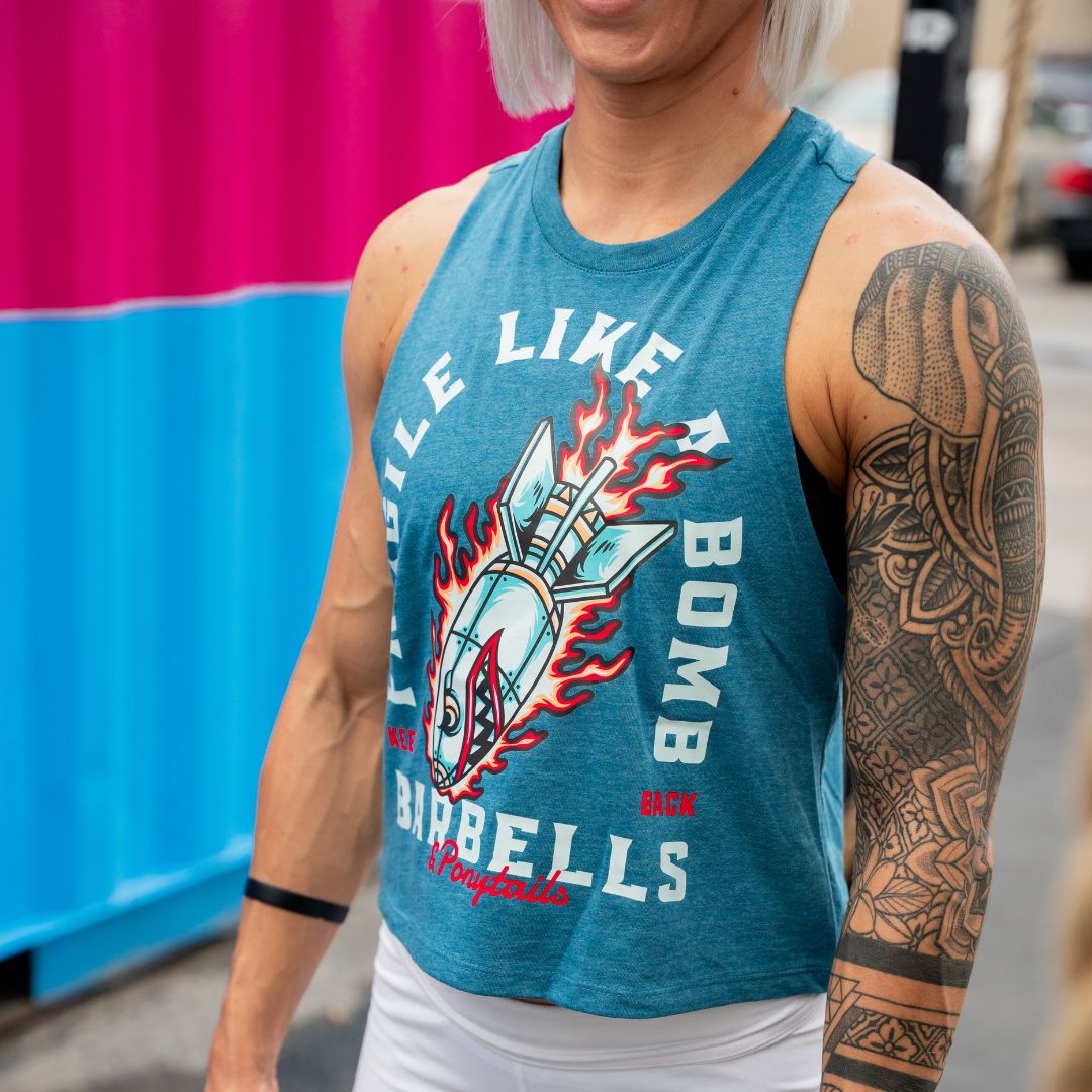 fragile like a bomb racerback crop tank front
