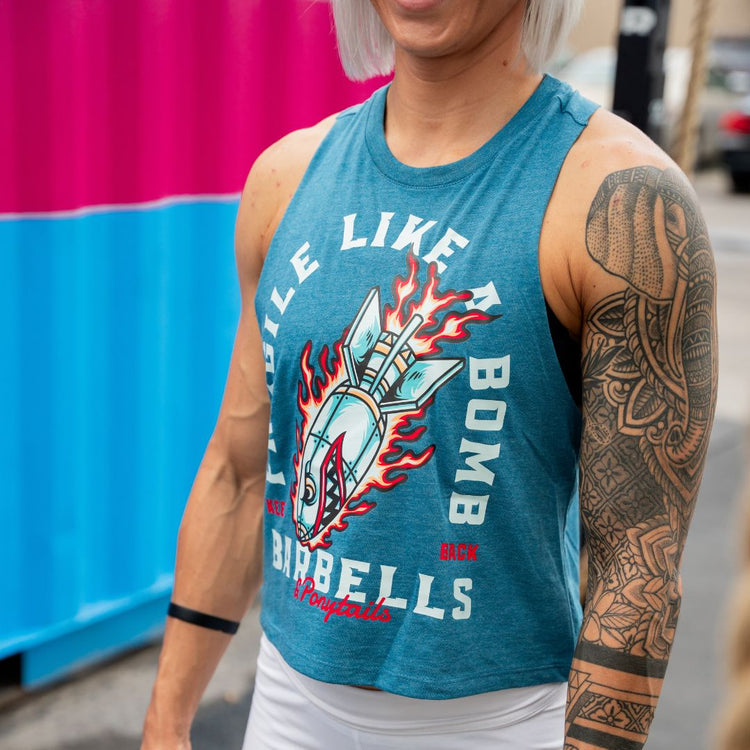 fragile like a bomb racerback crop tank front