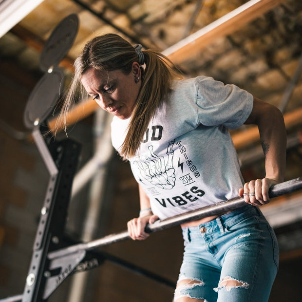 Good Vibes and Thick Thighs T-shirt | Barbells & Ponytails
