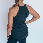 black flowy high neck tank