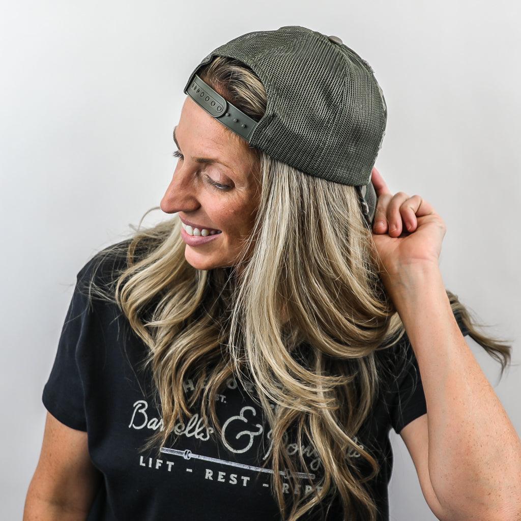 Camo Snapback Baseball Hat Barbells & Ponytails