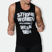 black muscle tank with white strong women text