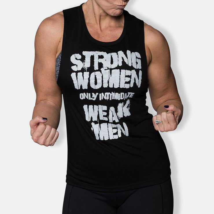 black muscle tank with white strong women text